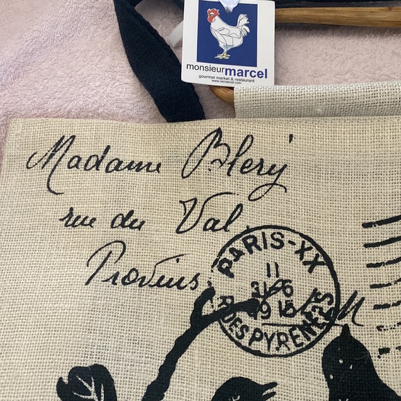 ❤️ NWT ❤️ Canvas Tote in bamboo handle with sling and Tag by: monsieur MARCEL - Picture 2 of 4